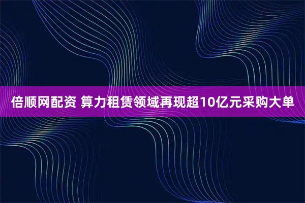 倍顺网配资 算力租赁领域再现超10亿元采购大单